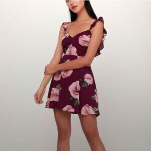 Lulus Burgundy Floral Mini Skater Dress  Size Small  NWT